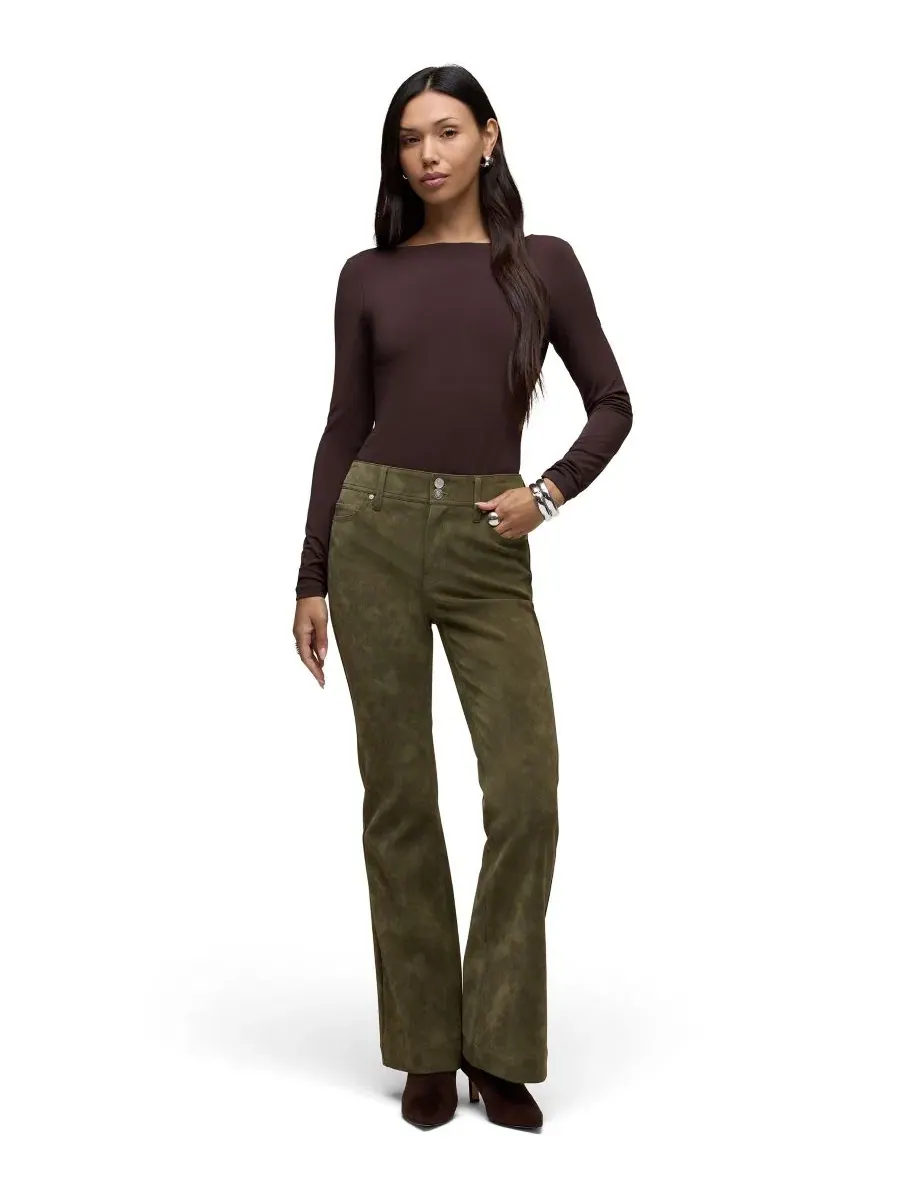 Брюки-клеш из экокожи с высокой посадкой Dani Hudson Jeans — изображение 2 из 6, зеленый