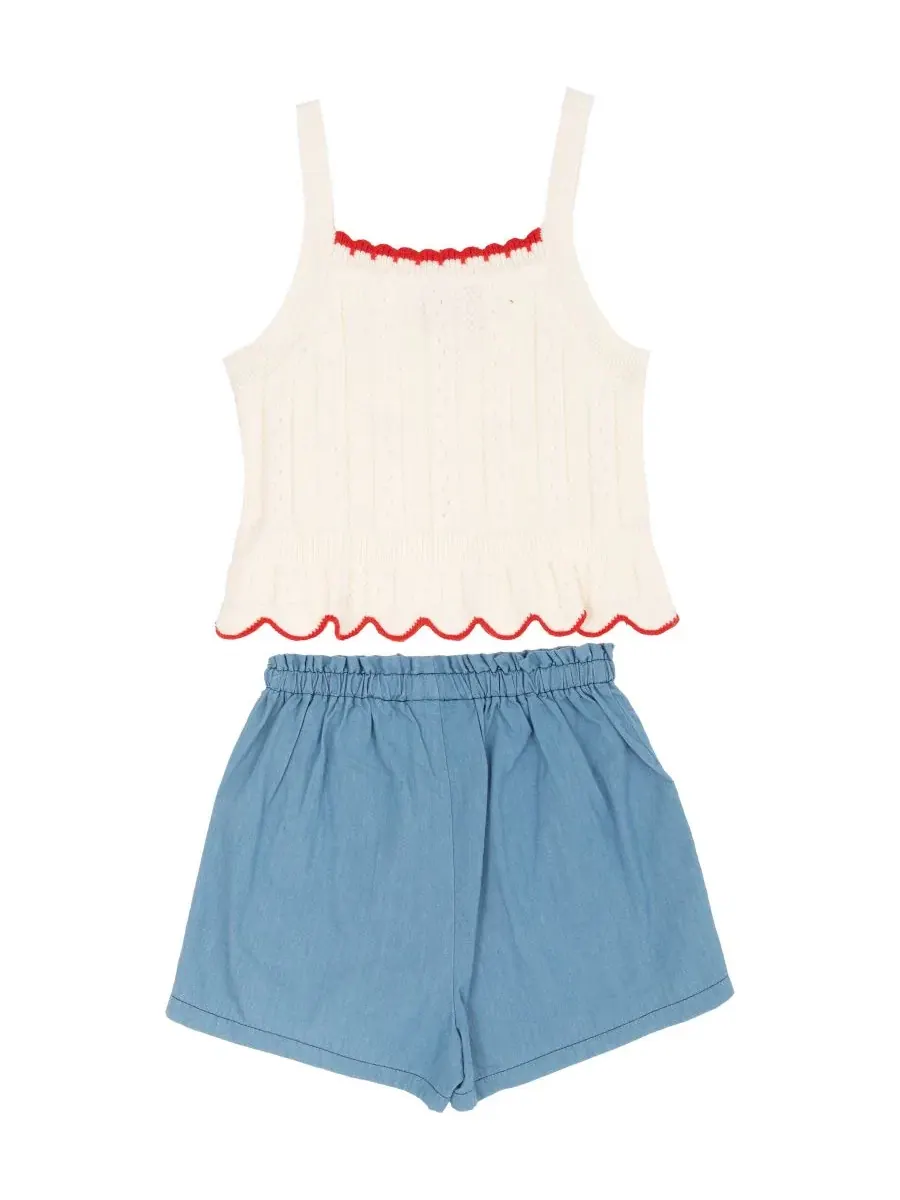 Комплект из топа и шорт с вышивкой клубники и цветов, модель Crochet Knit Tank and Chambray Shorts — изображение 2 из 4