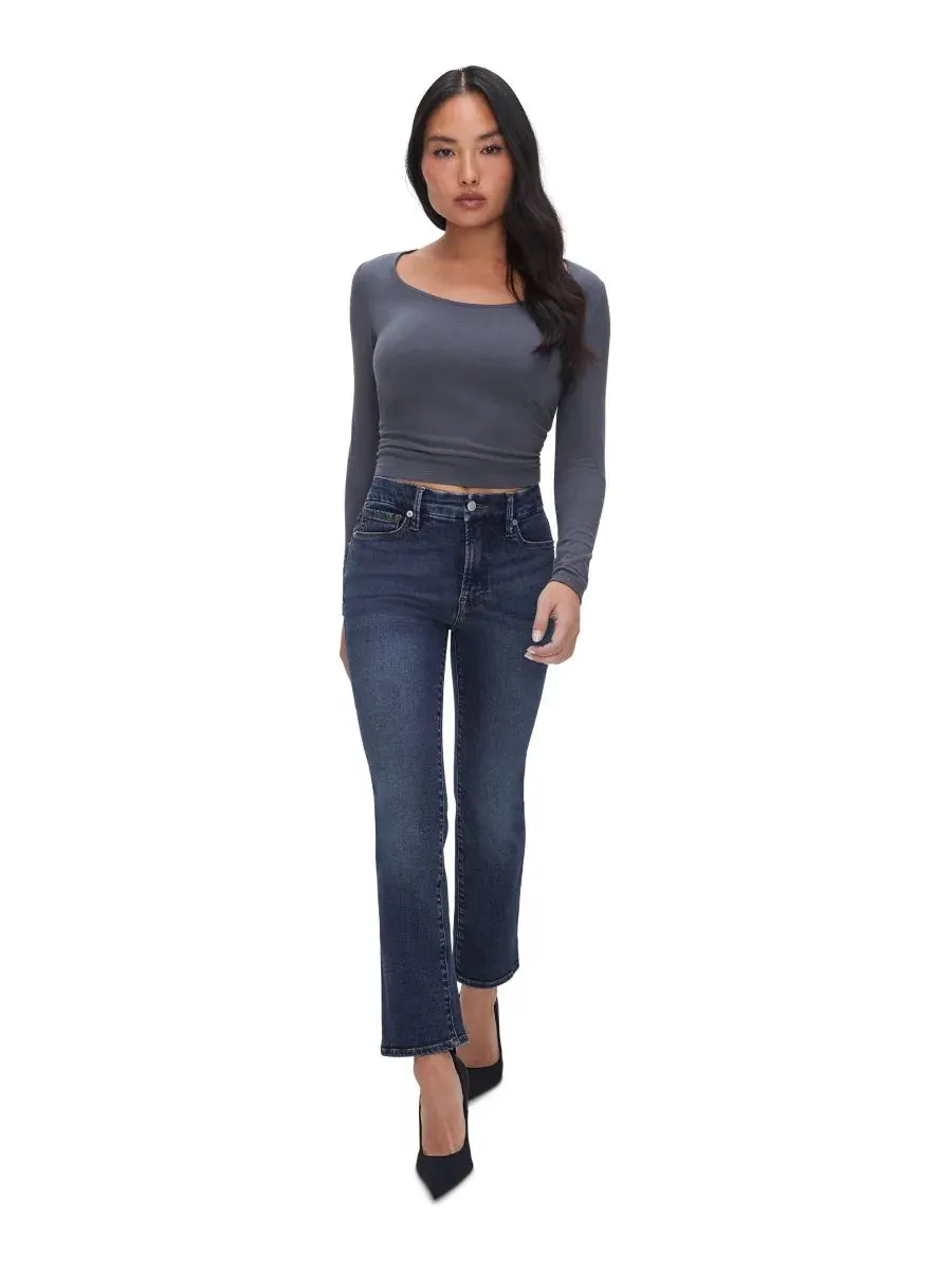 Джинсы Petite Mid-Rise Slim Straight Ankle Jeans Good American — изображение 2 из 4, синий