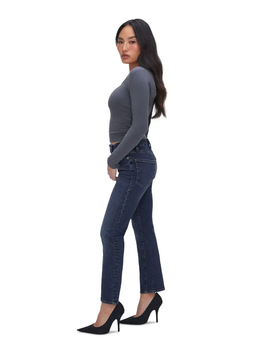 Джинсы Petite Mid-Rise Slim Straight Ankle Jeans Good American — изображение 3 из 4, синий