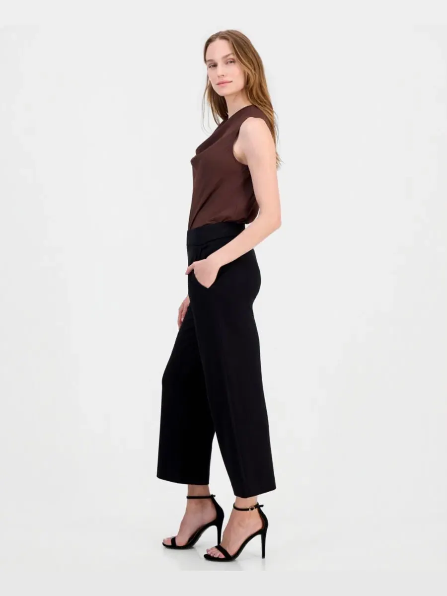 Брюки женские с широкими штанинами, укороченные, без застежки Anne Klein — изображение 2 из 4, черный
