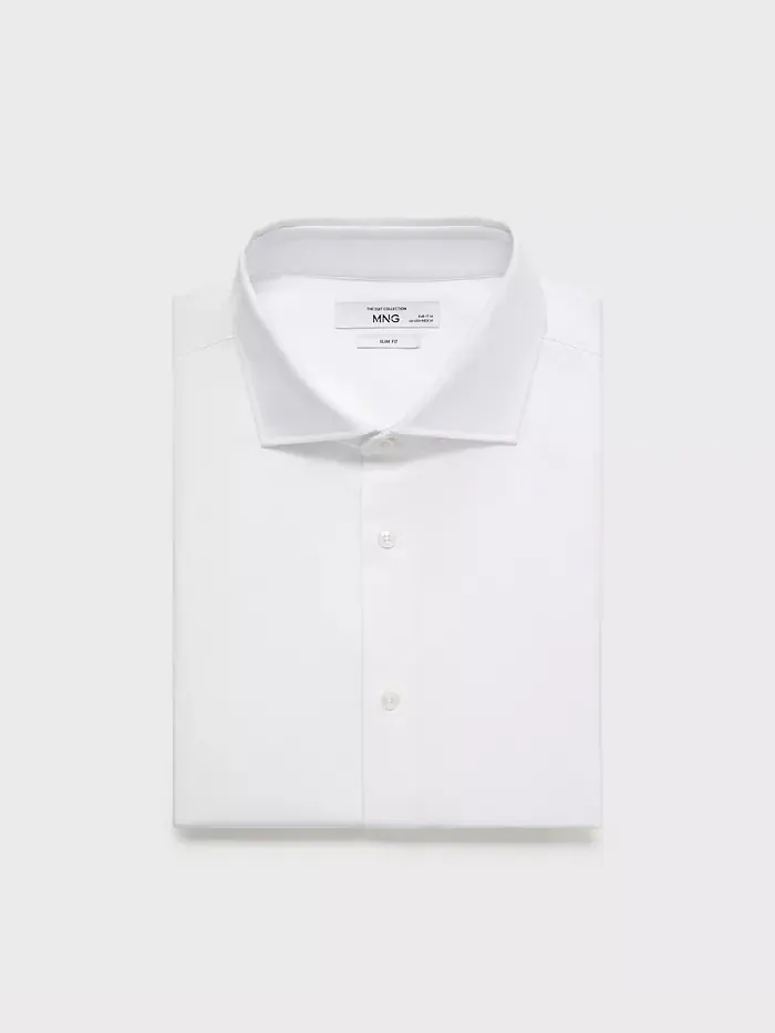Мужская классическая рубашка из хлопкового поплина Slim-Fit MANGO — изображение 2 из 4, белый