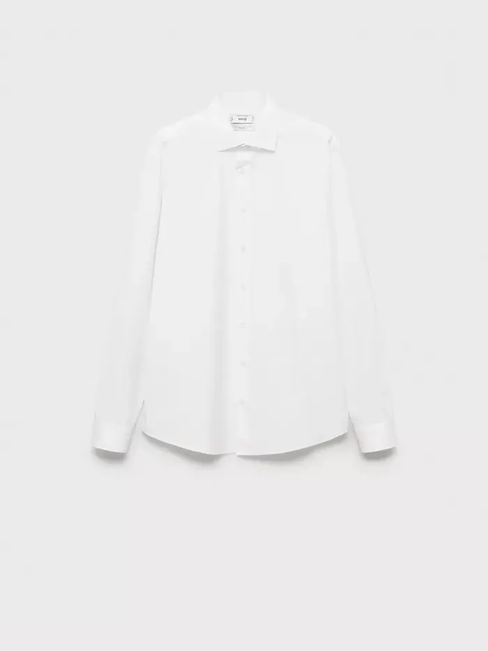 Мужская классическая рубашка из хлопкового поплина Slim-Fit MANGO — изображение 3 из 4, белый