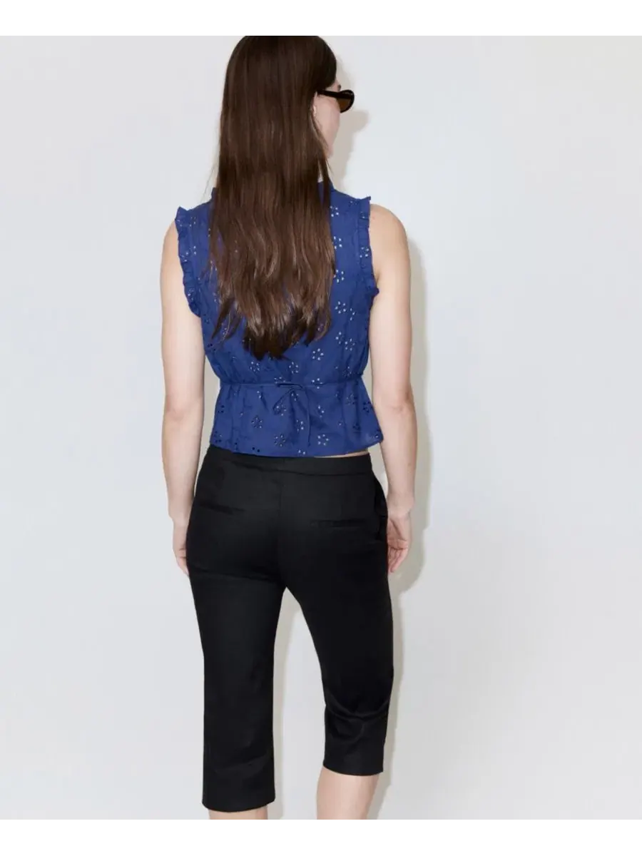 Блуза из хлопка с ажурной вышивкой Openwork Embroidery MANGO — изображение 3 из 6, синий