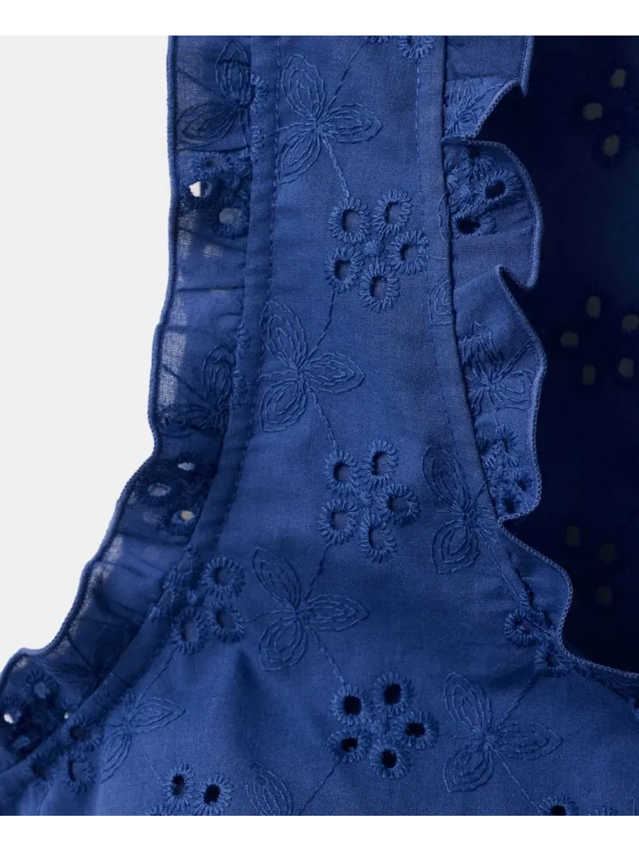 Блуза из хлопка с ажурной вышивкой Openwork Embroidery MANGO — изображение 6 из 6, синий