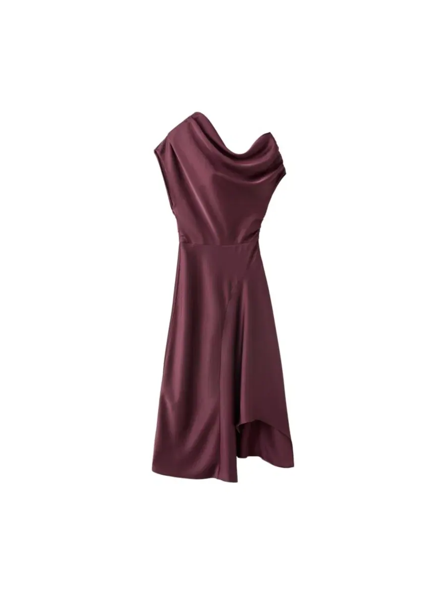 Платье с асимметричным вырезом и драпировкой, модель Asymmetrical Ruched Off-the-Shoulder MANGO