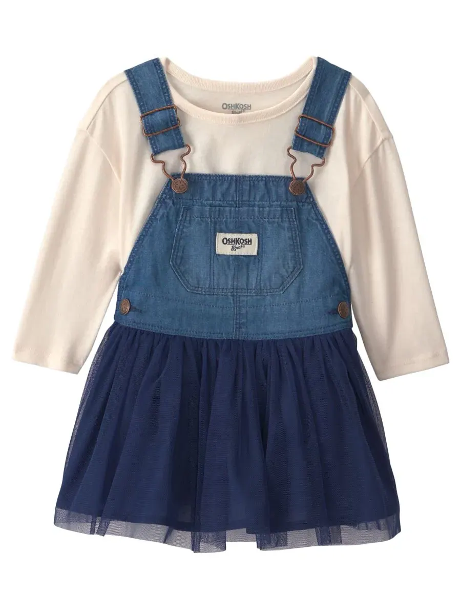 Комплект из топа с длинным рукавом и сарафана из шамбре Osh Kosh — белый