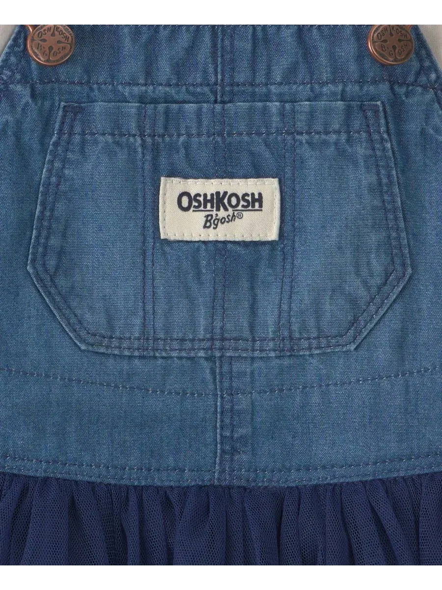 Комплект из топа с длинным рукавом и сарафана из шамбре Osh Kosh — изображение 4 из 5, синий/слоновая кость
