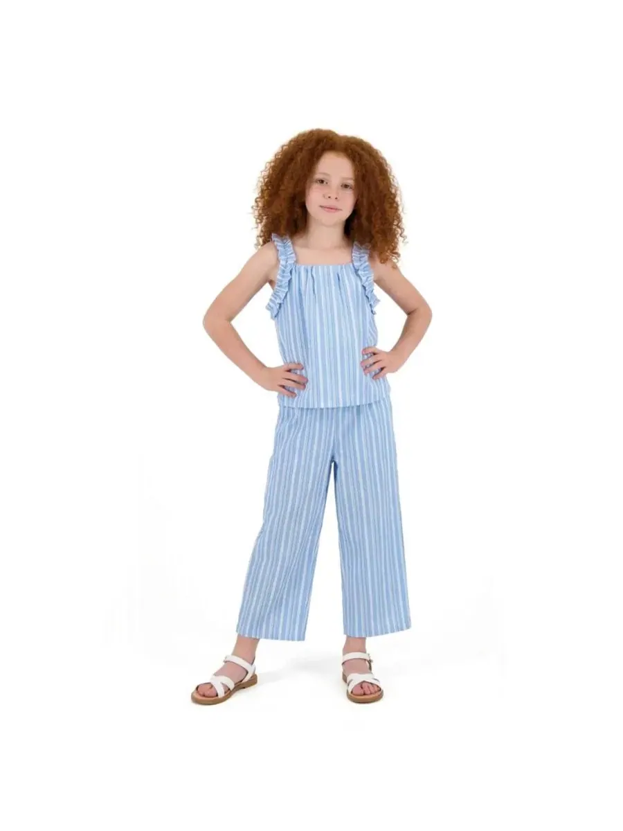 Комплект из топа с рюшами и брюк Big Girls Stripe Woven Ruffle Straps Andy & Evan — изображение 2 из 3, синий
