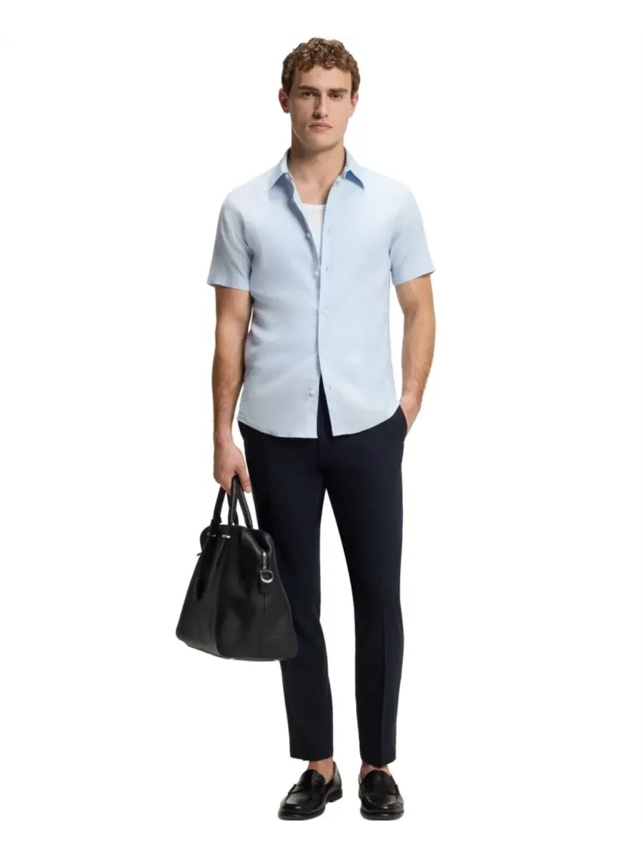Мужская рубашка с коротким рукавом Slim Fit Hugo Boss — изображение 4 из 6, синий