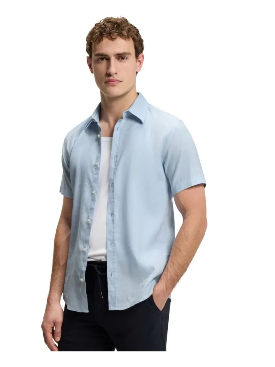 Мужская рубашка с коротким рукавом Slim Fit Hugo Boss — изображение 5 из 6, синий