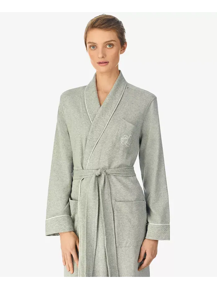 Стеганый короткий халат с отложным воротником Lauren Ralph Lauren — изображение 3 из 3, серый