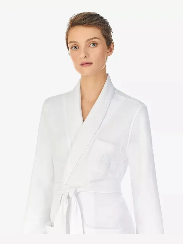Стеганый короткий халат с воротником-шалью Lauren Ralph Lauren — изображение 3 из 5, белый