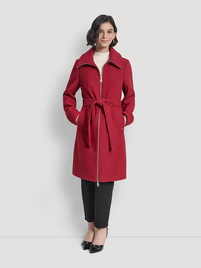 Женское пальто с воротником и поясом DKNY — изображение 3 из 8
