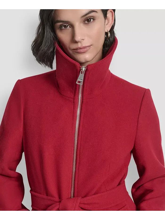 Женское пальто с воротником и поясом DKNY — изображение 6 из 8