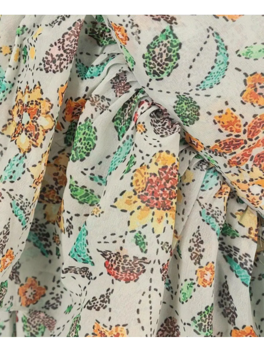 Женское платье-сари с одним открытым плечом и цветочным принтом и оборками RAAS — изображение 6 из 6, светлый зеленый