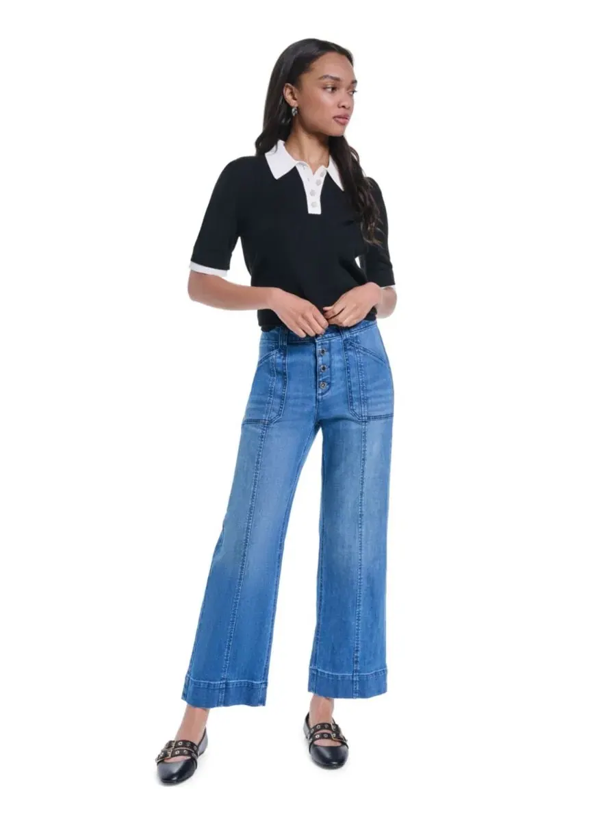 Джинсы прямого кроя с пуговицами Petite Button-Fly Jeans KARL LAGERFELD PARIS — изображение 2 из 7, синий