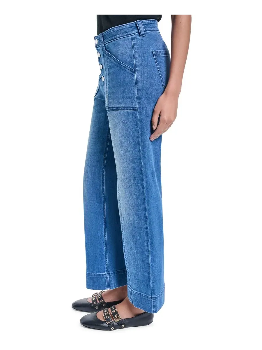 Джинсы прямого кроя с пуговицами Petite Button-Fly Jeans KARL LAGERFELD PARIS — изображение 3 из 7, синий