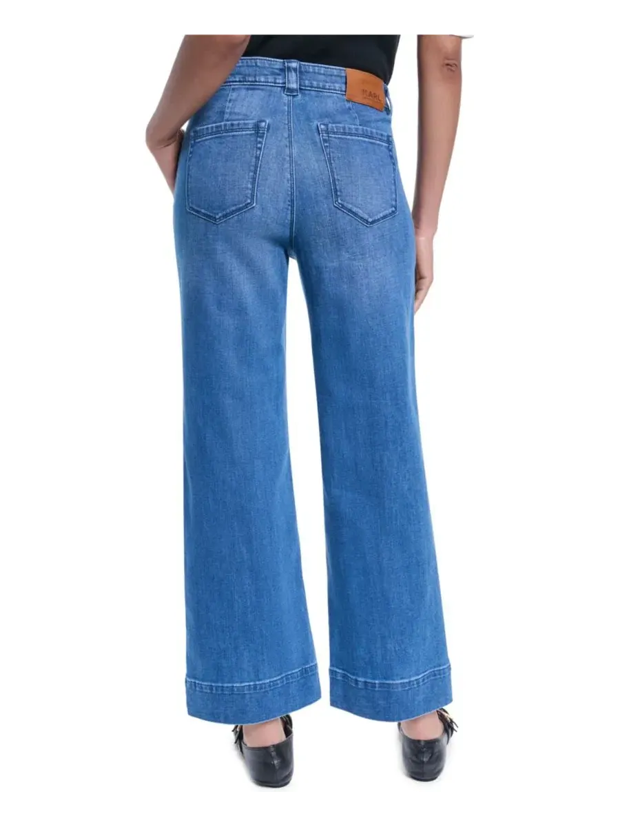 Джинсы прямого кроя с пуговицами Petite Button-Fly Jeans KARL LAGERFELD PARIS — изображение 4 из 7, синий