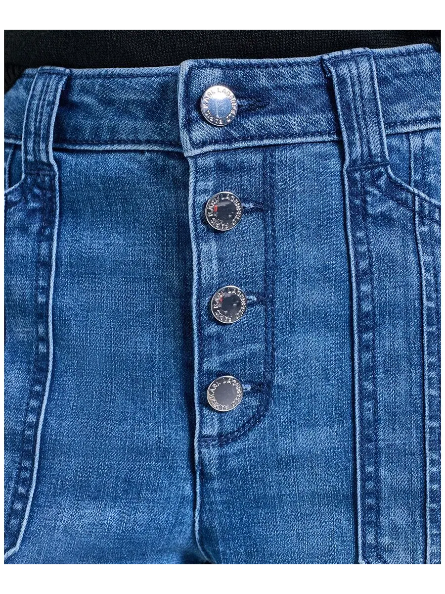 Джинсы прямого кроя с пуговицами Petite Button-Fly Jeans KARL LAGERFELD PARIS — изображение 7 из 7, синий