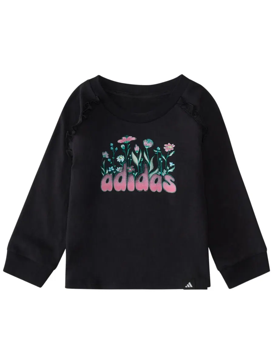 Комплект из лонгслива и брюк с флоральным принтом adidas — изображение 4 из 4, черный
