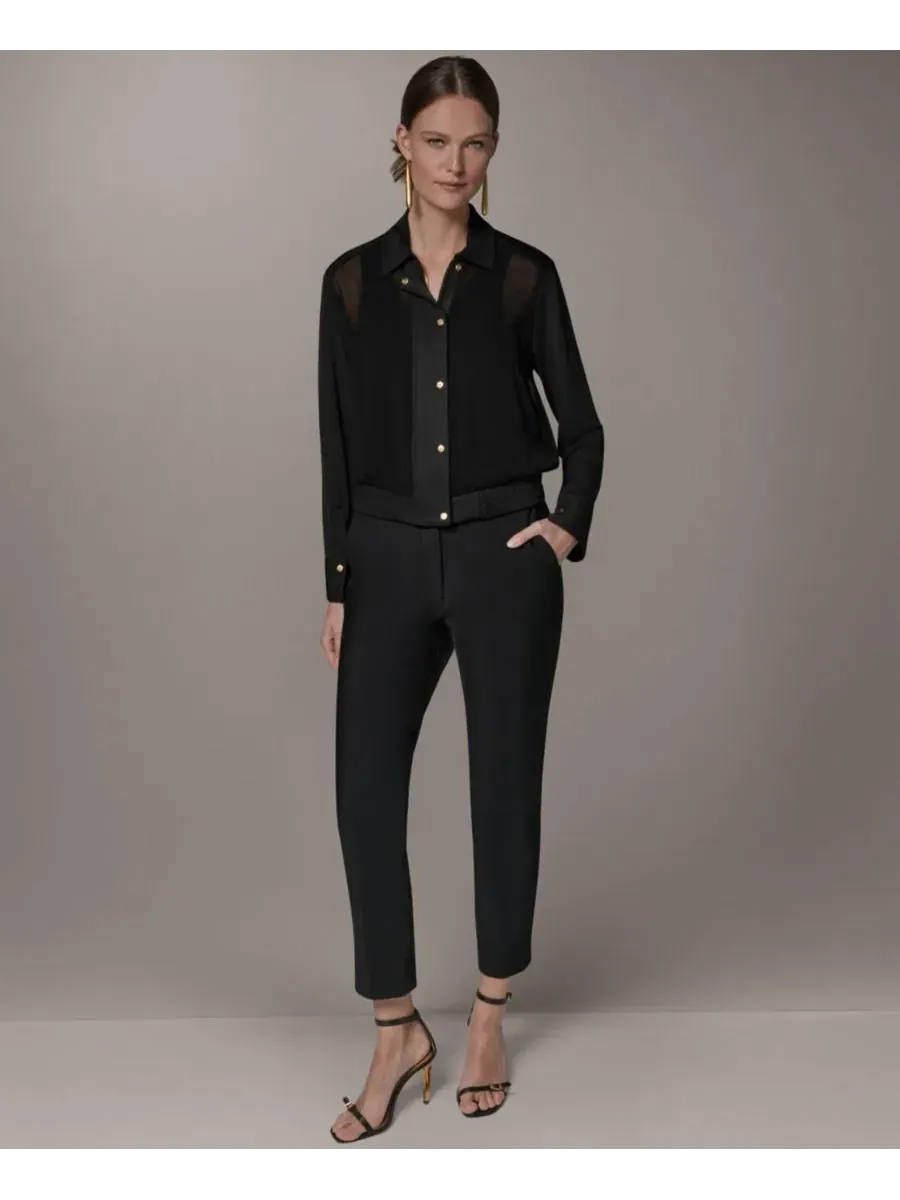 Женская куртка-бомбер с контрастными вставками, модель Mixed Media Donna Karan New York — изображение 2 из 11, черный