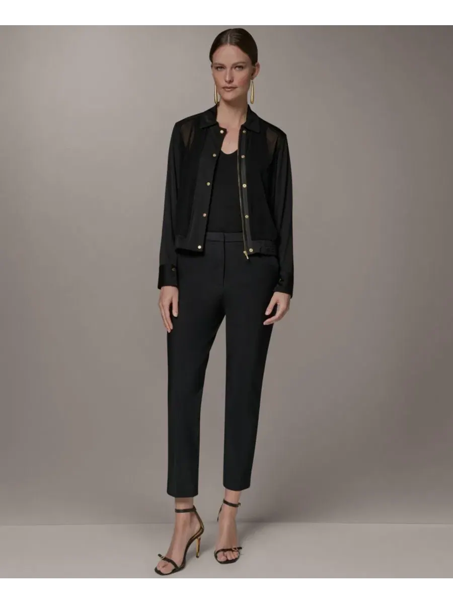 Женская куртка-бомбер с контрастными вставками, модель Mixed Media Donna Karan New York — изображение 4 из 11, черный