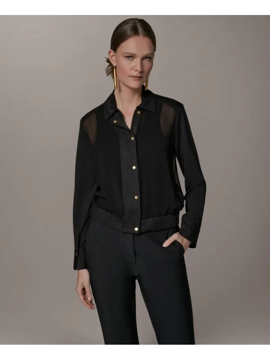 Женская куртка-бомбер с контрастными вставками, модель Mixed Media Donna Karan New York — изображение 7 из 11, черный