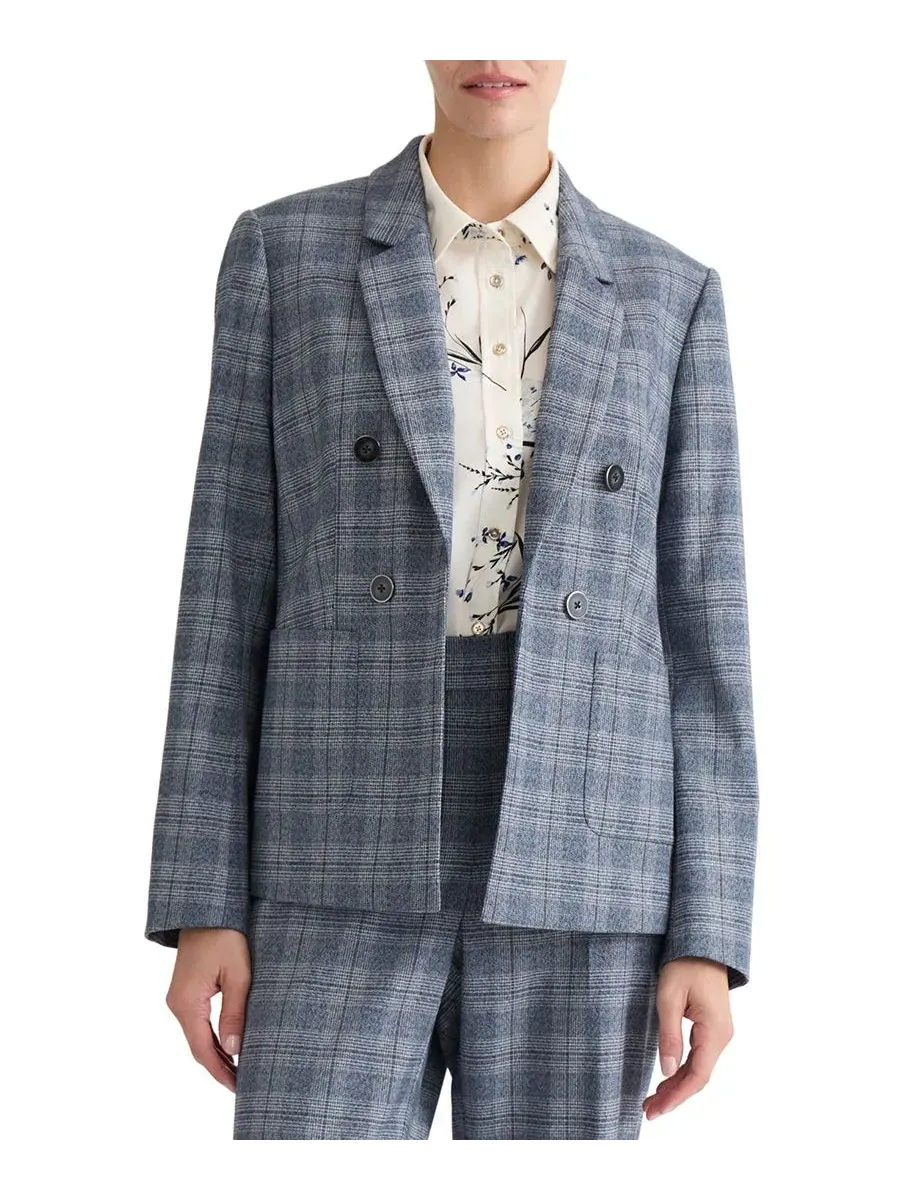 Пиджак с двойной пуговицей в клетку Petite Plaid Double-Breasted Blazer Jones New York