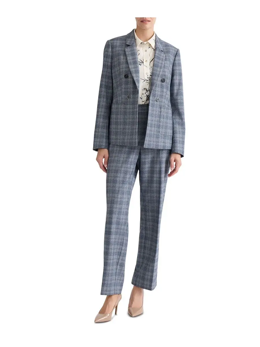 Пиджак с двойной пуговицей в клетку Petite Plaid Double-Breasted Blazer Jones New York — изображение 2 из 5, темно-синий