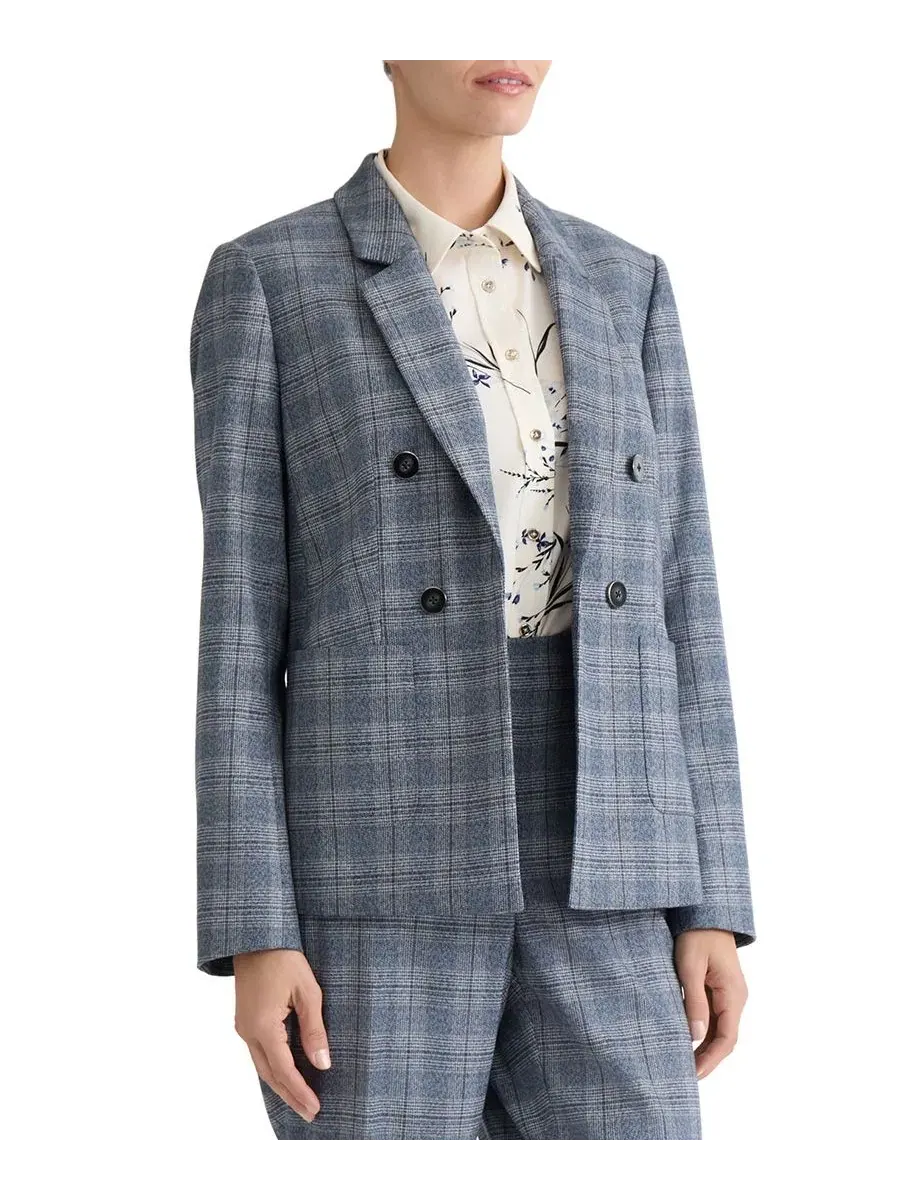 Пиджак с двойной пуговицей в клетку Petite Plaid Double-Breasted Blazer Jones New York — изображение 3 из 5, темно-синий