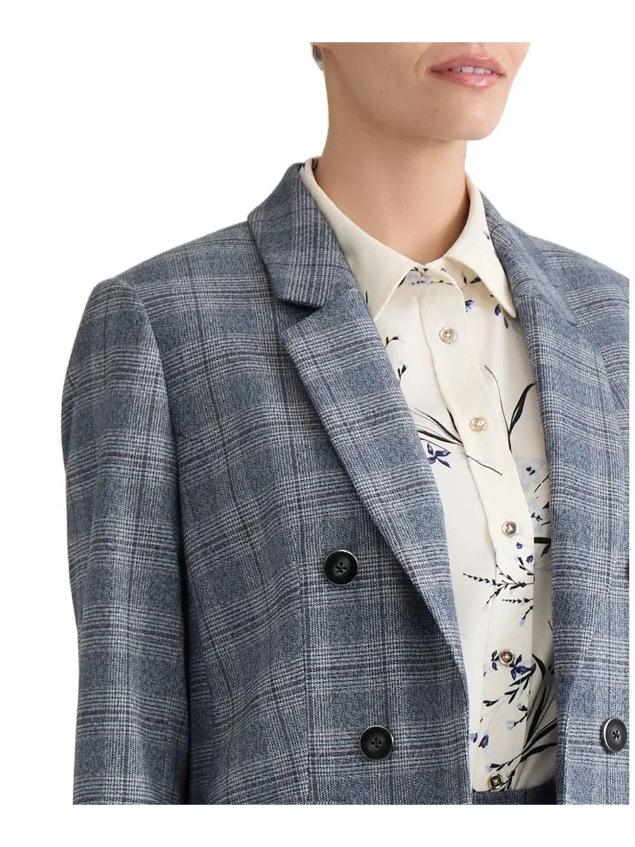 Пиджак с двойной пуговицей в клетку Petite Plaid Double-Breasted Blazer Jones New York — изображение 4 из 5, темно-синий