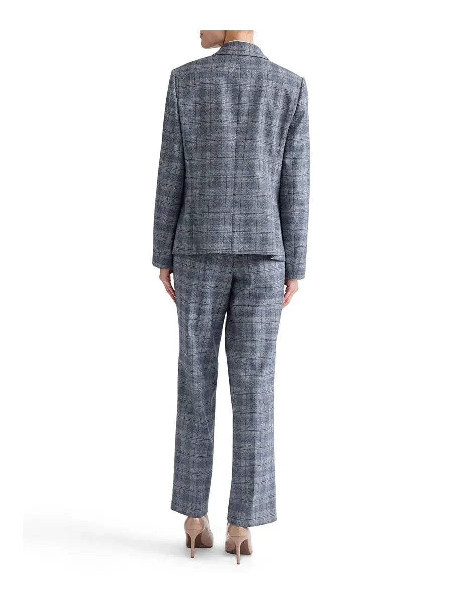 Пиджак с двойной пуговицей в клетку Petite Plaid Double-Breasted Blazer Jones New York — изображение 5 из 5, темно-синий