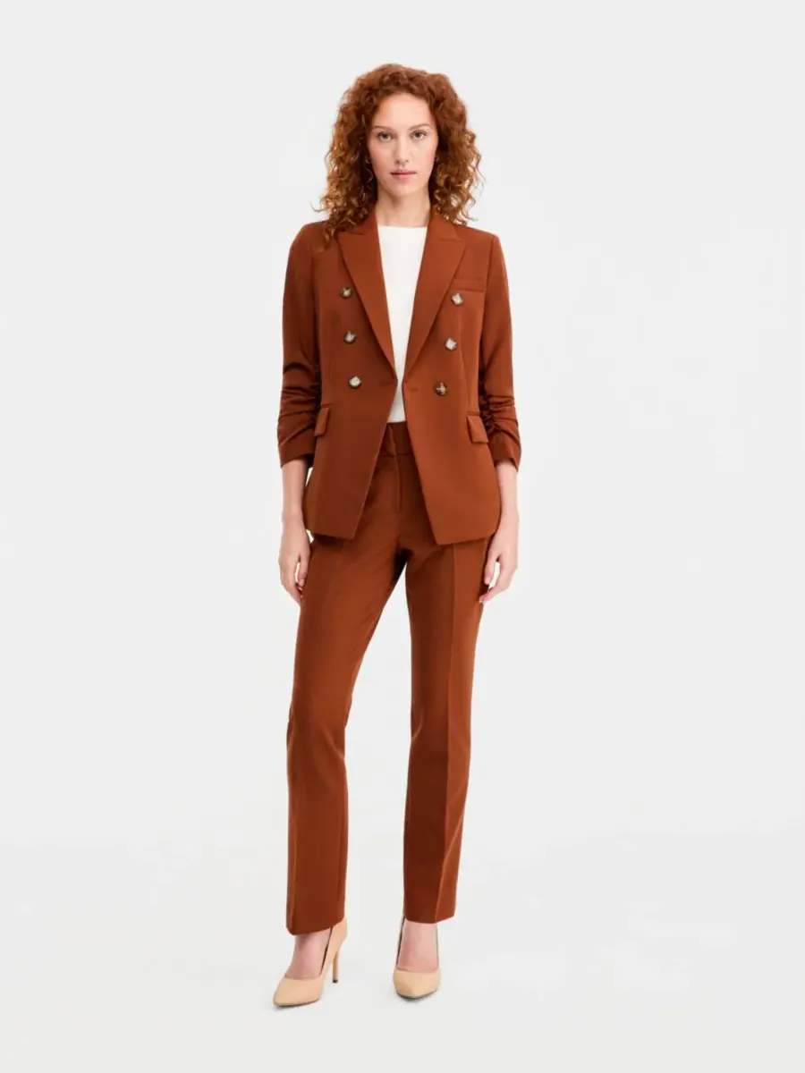 Жакет с рукавом-фонарик и одной пуговицей, Petite Ruched-Sleeve One-Button Blazer Tahari ASL — изображение 2 из 4, корица