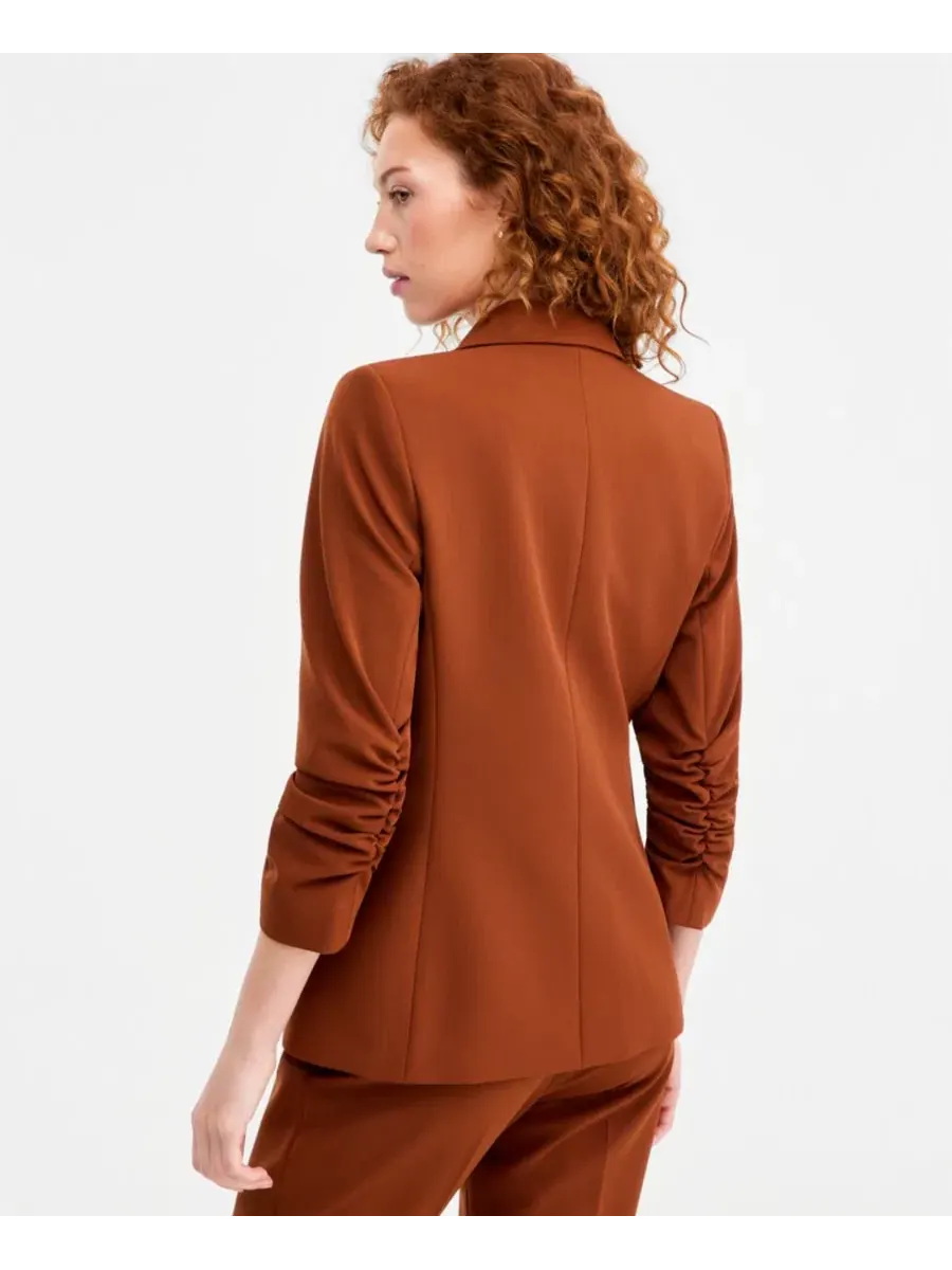 Жакет с рукавом-фонарик и одной пуговицей, Petite Ruched-Sleeve One-Button Blazer Tahari ASL — изображение 4 из 4, корица