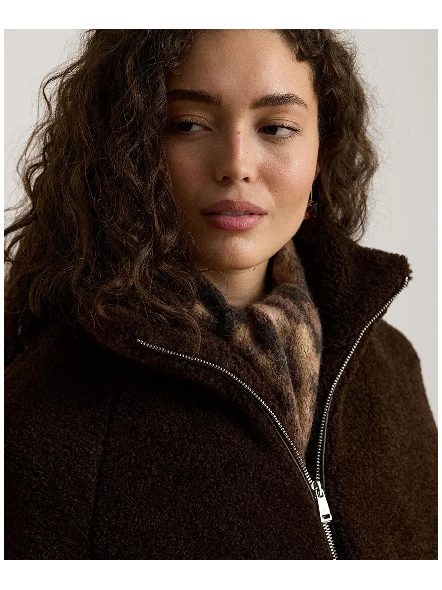 Женская куртка с воротником-хомутом из искусственного каракуля Lauren Ralph Lauren — изображение 3 из 4, коричневый