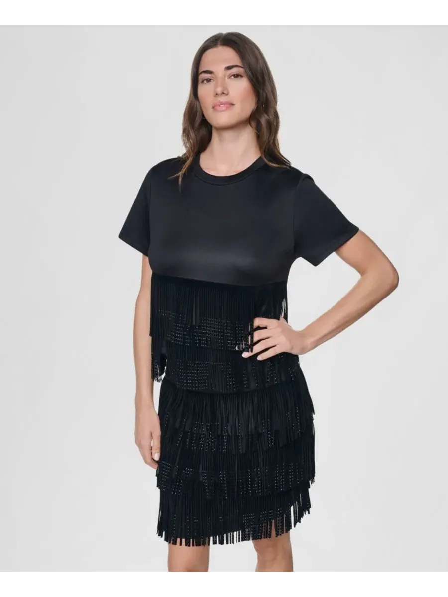 Топ с коротким рукавом с бахромой из стразов DKNY