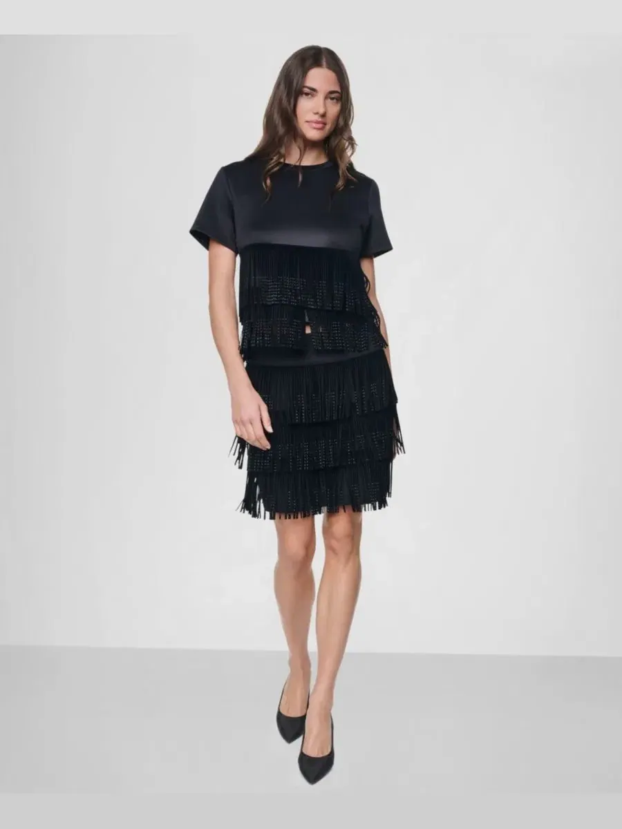 Топ с коротким рукавом с бахромой из стразов DKNY — изображение 2 из 6, черный