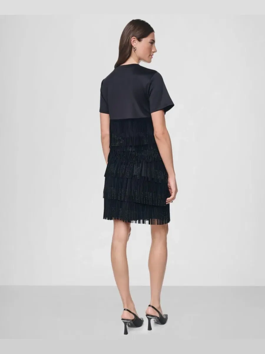 Топ с коротким рукавом с бахромой из стразов DKNY — изображение 5 из 6, черный