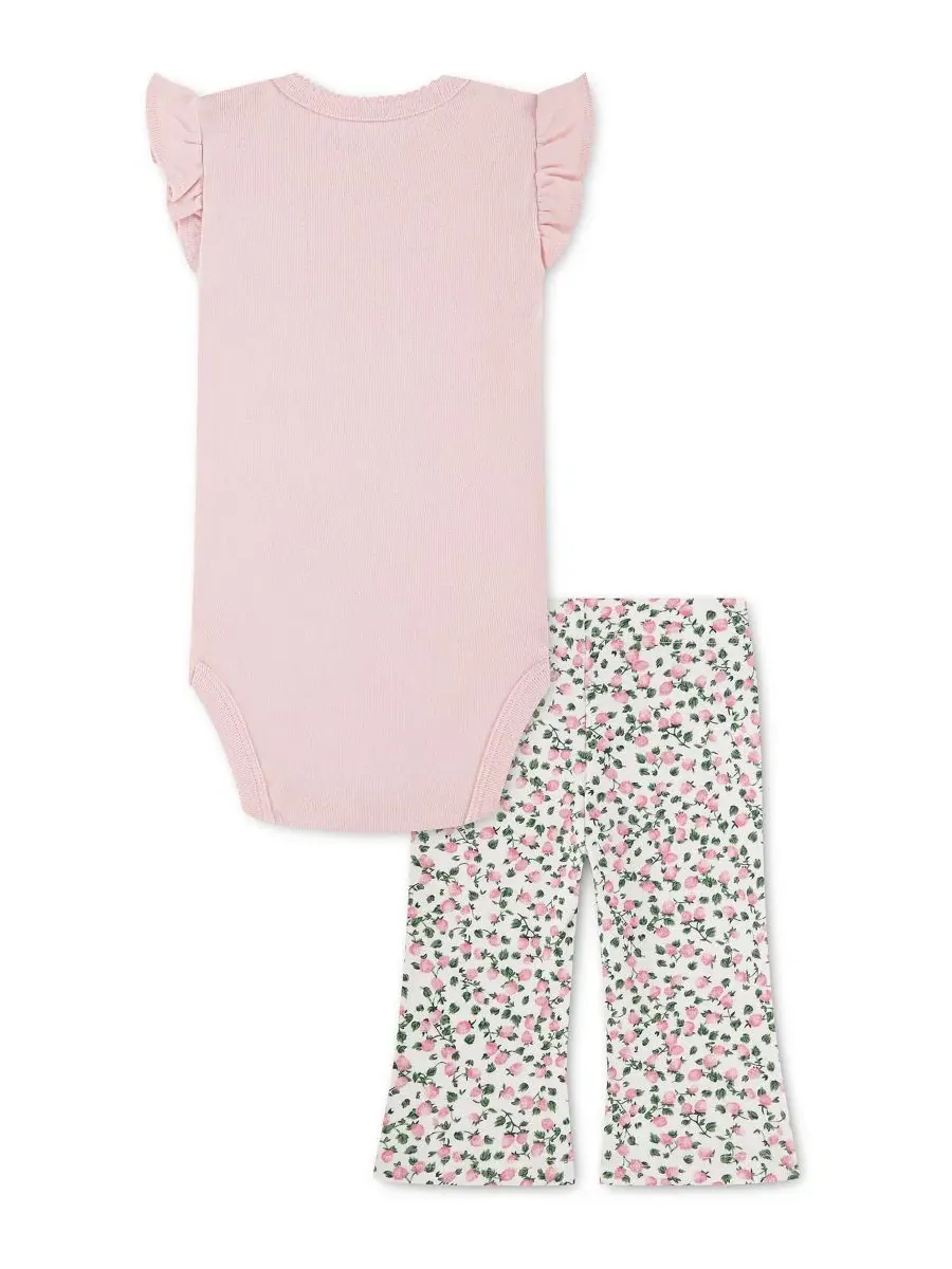 Комплект из боди и леггинсов с флаттер-рукавами, модель 2-Piece Set abercrombie kids — изображение 2 из 5, розовый/белый
