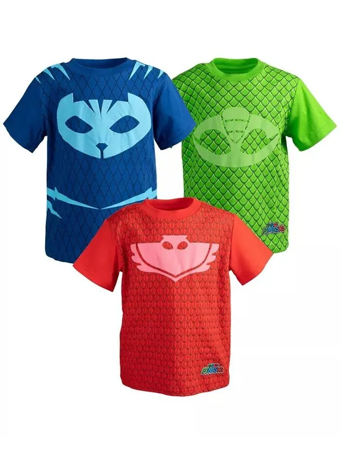 Набор из 3 футболок с рисунком Gekko Catboy Owlette для маленьких мальчиков Pj Masks — красный