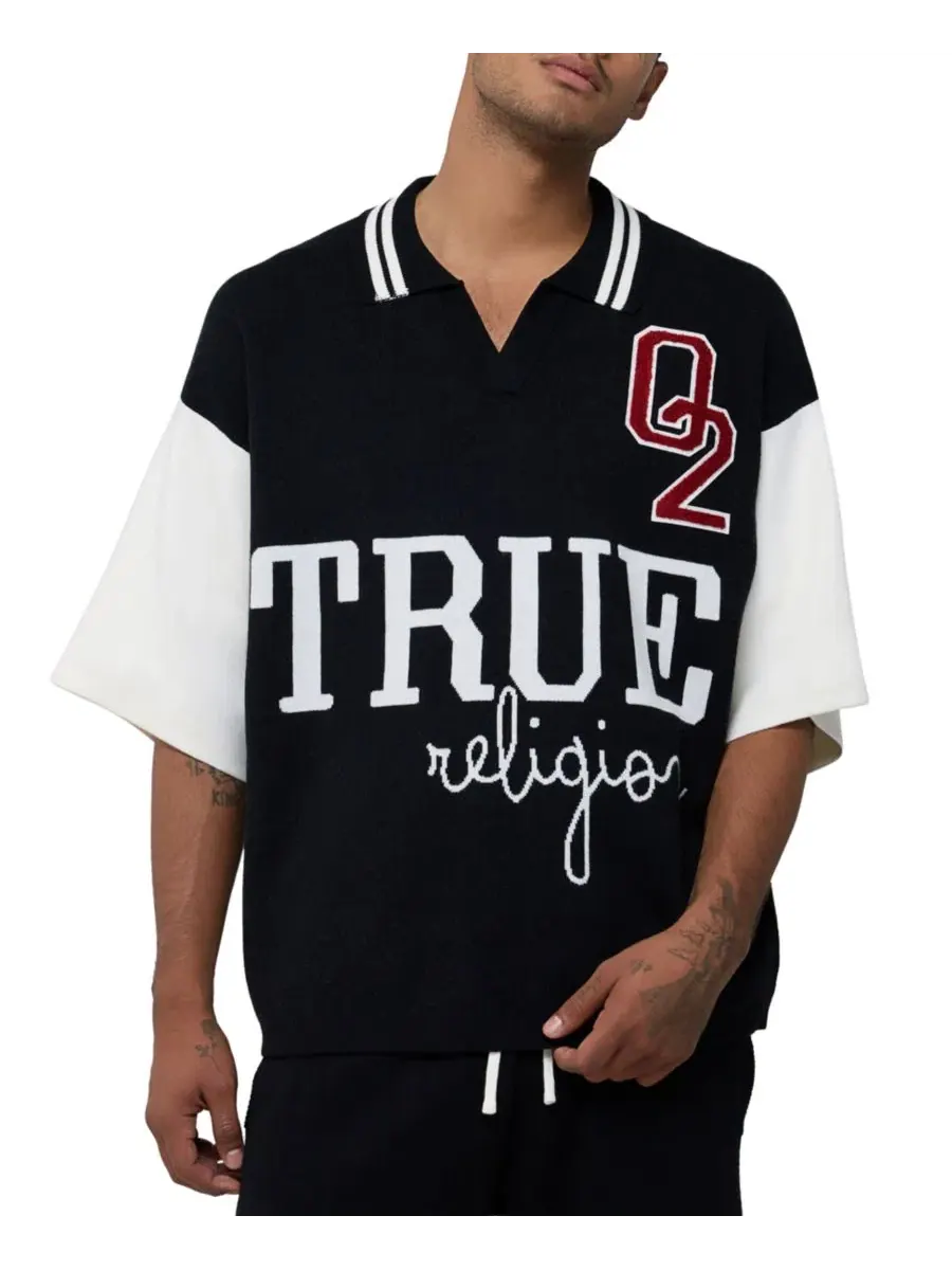 Трикотажная рубашка-поло оверсайз с контрастными полосами True Religion