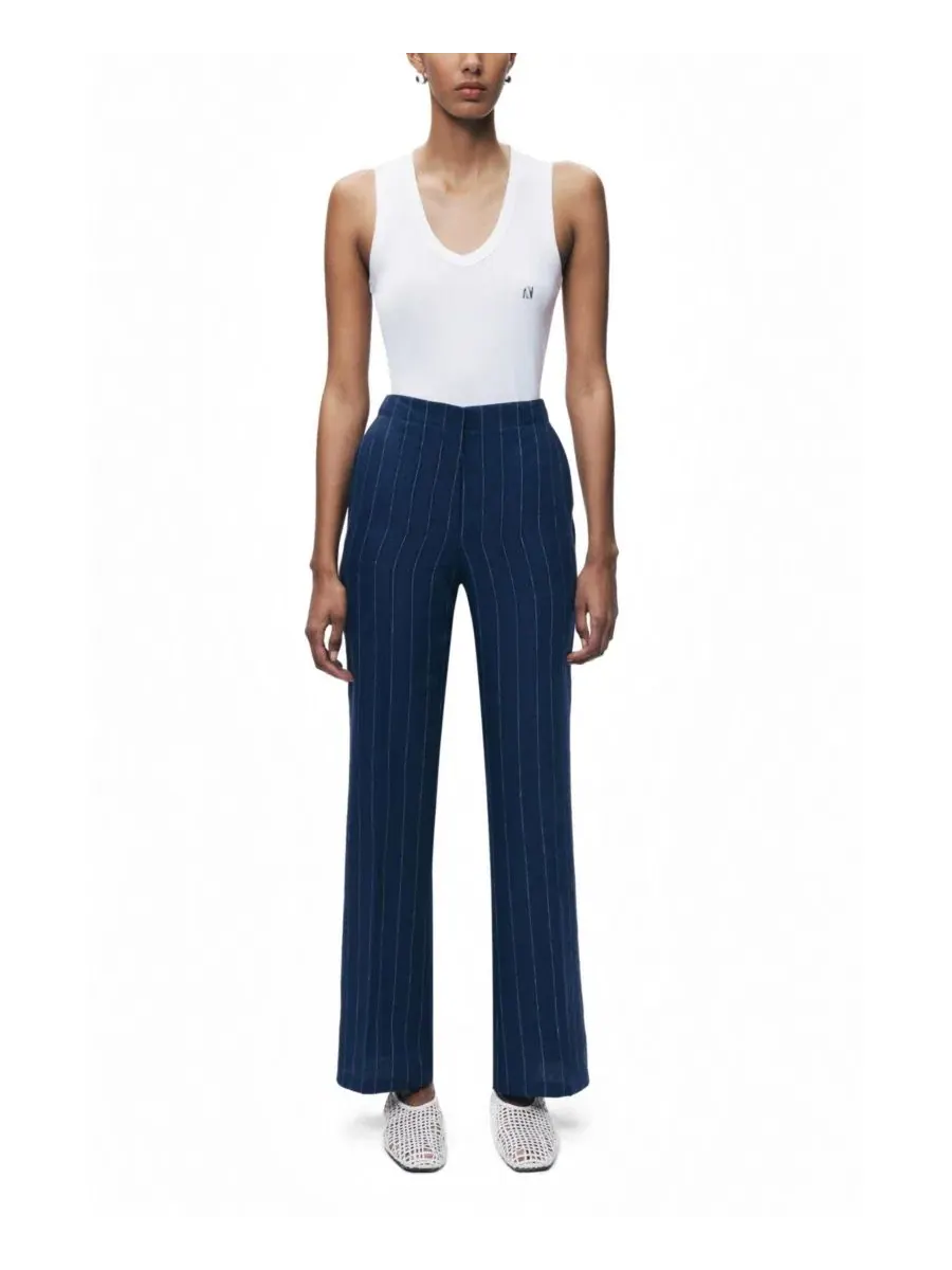 Широкие брюки с защипами, высокая посадка, из льна, модель Pinstripe Wide Leg NOCTURNE