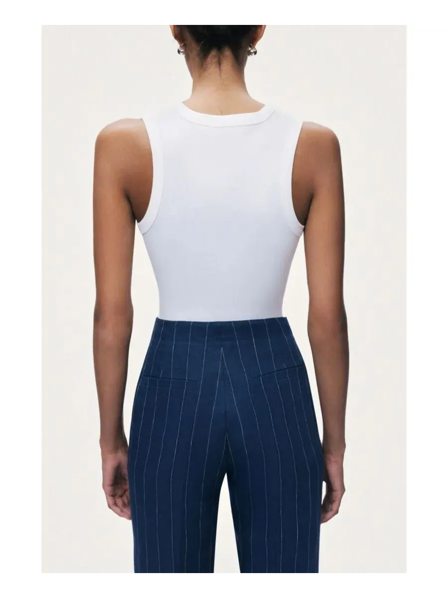 Широкие брюки с защипами, высокая посадка, из льна, модель Pinstripe Wide Leg NOCTURNE — изображение 3 из 7, темно-синий