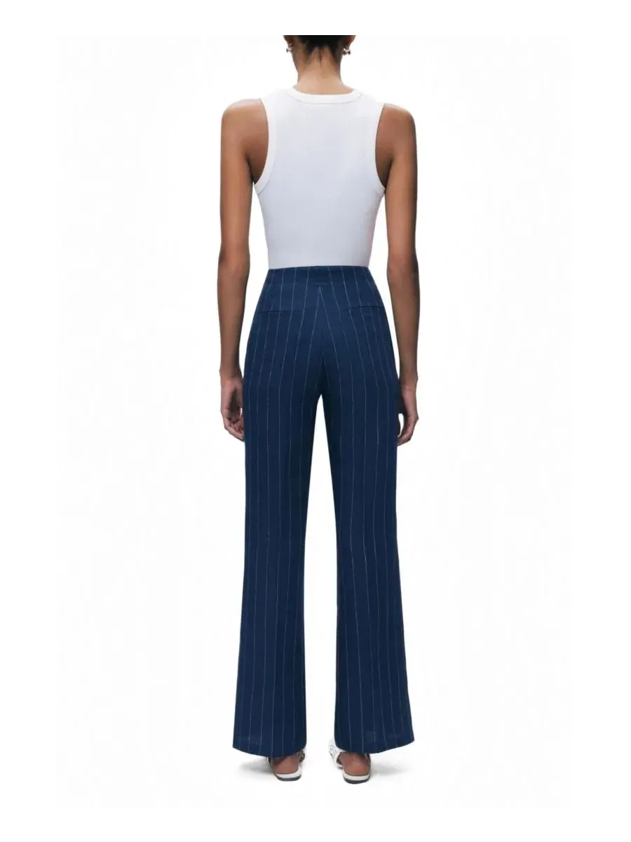 Широкие брюки с защипами, высокая посадка, из льна, модель Pinstripe Wide Leg NOCTURNE — изображение 7 из 7, темно-синий