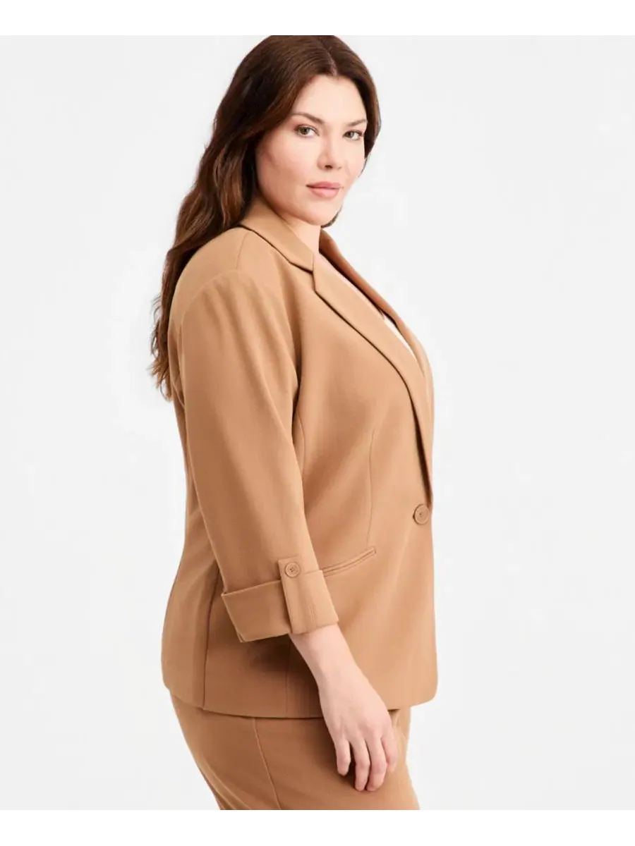 Блейзер с рукавом 3/4 и отворотом Anne Klein Essentials — изображение 3 из 4, бежевый