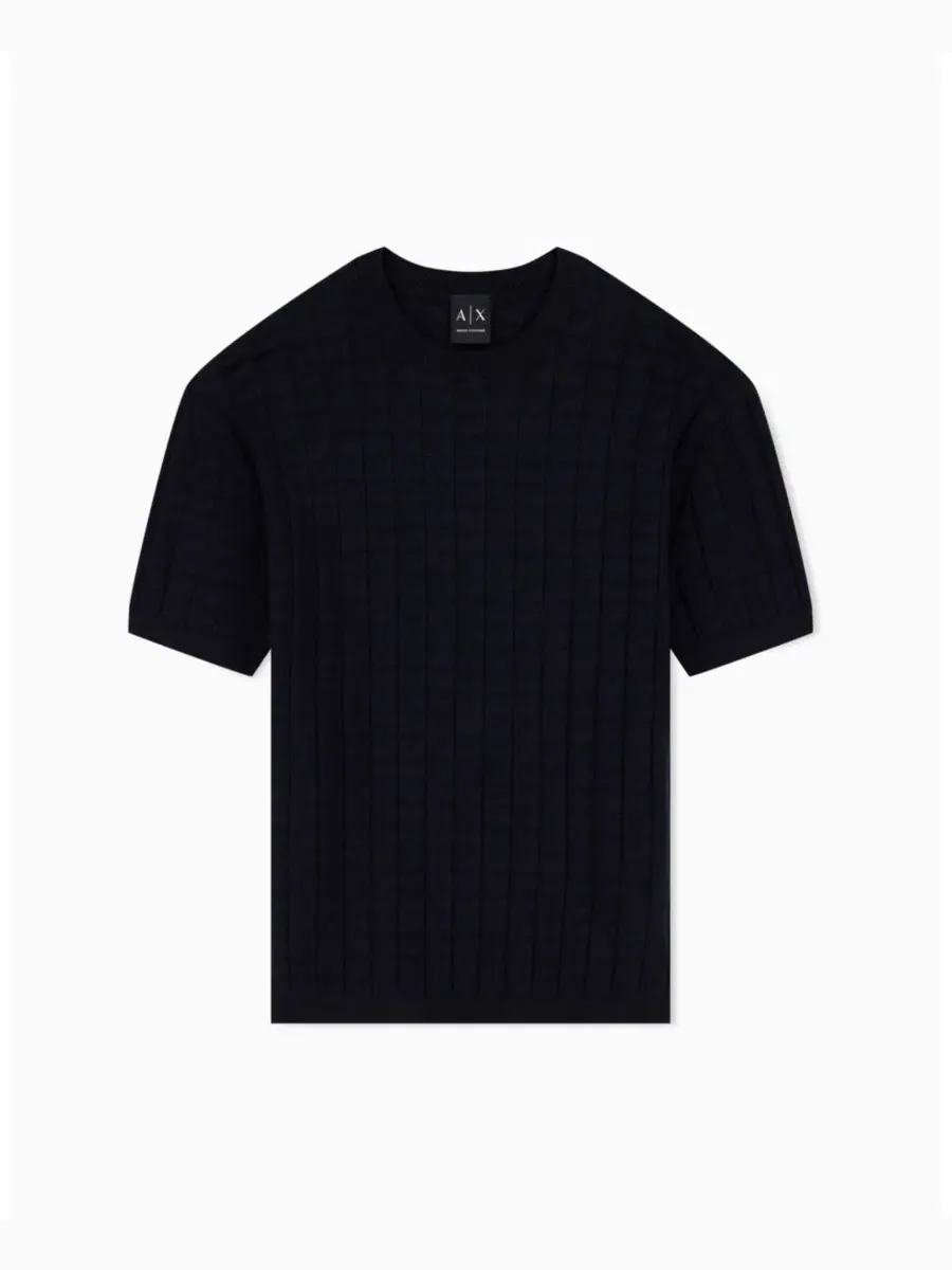 Футболка с коротким рукавом с сетчатым узором A|X Armani Exchange — изображение 3 из 7, глубокий темно-синий
