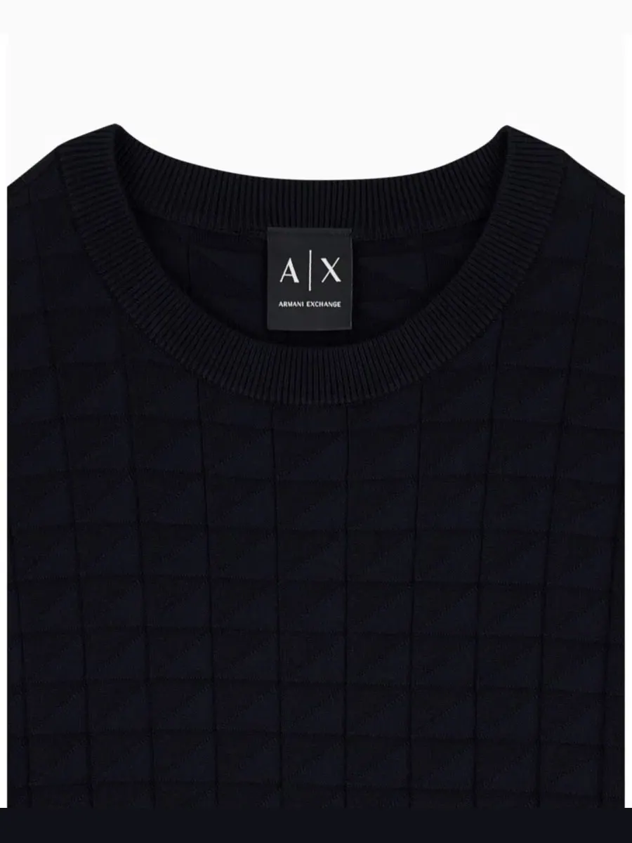 Футболка с коротким рукавом с сетчатым узором A|X Armani Exchange — изображение 4 из 7, глубокий темно-синий