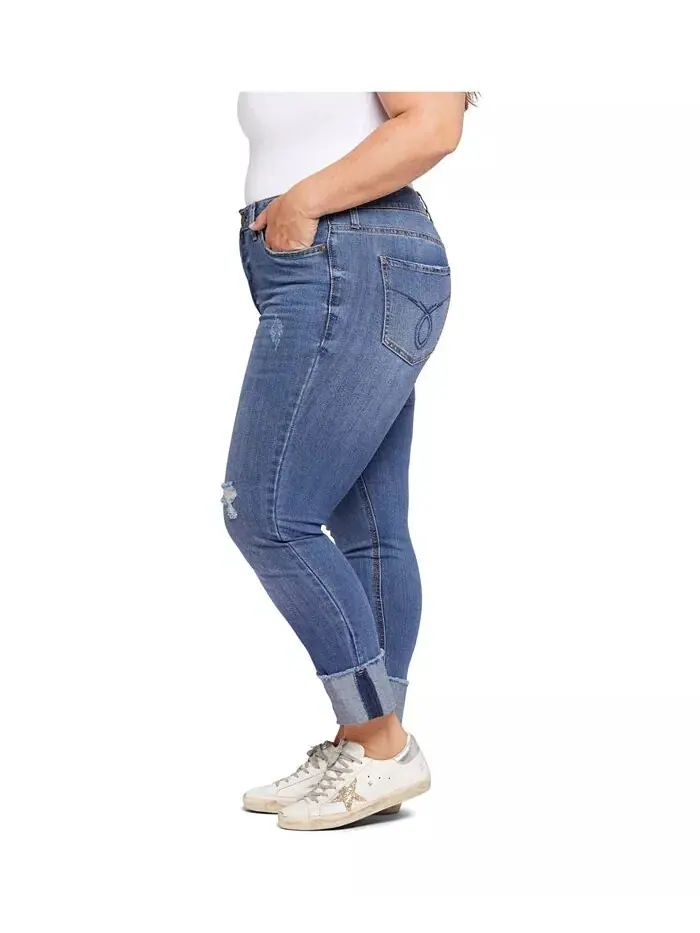 Джинсы Plus Size с высокой талией и прямыми манжетами Seven7 — изображение 3 из 4, прозрачный
