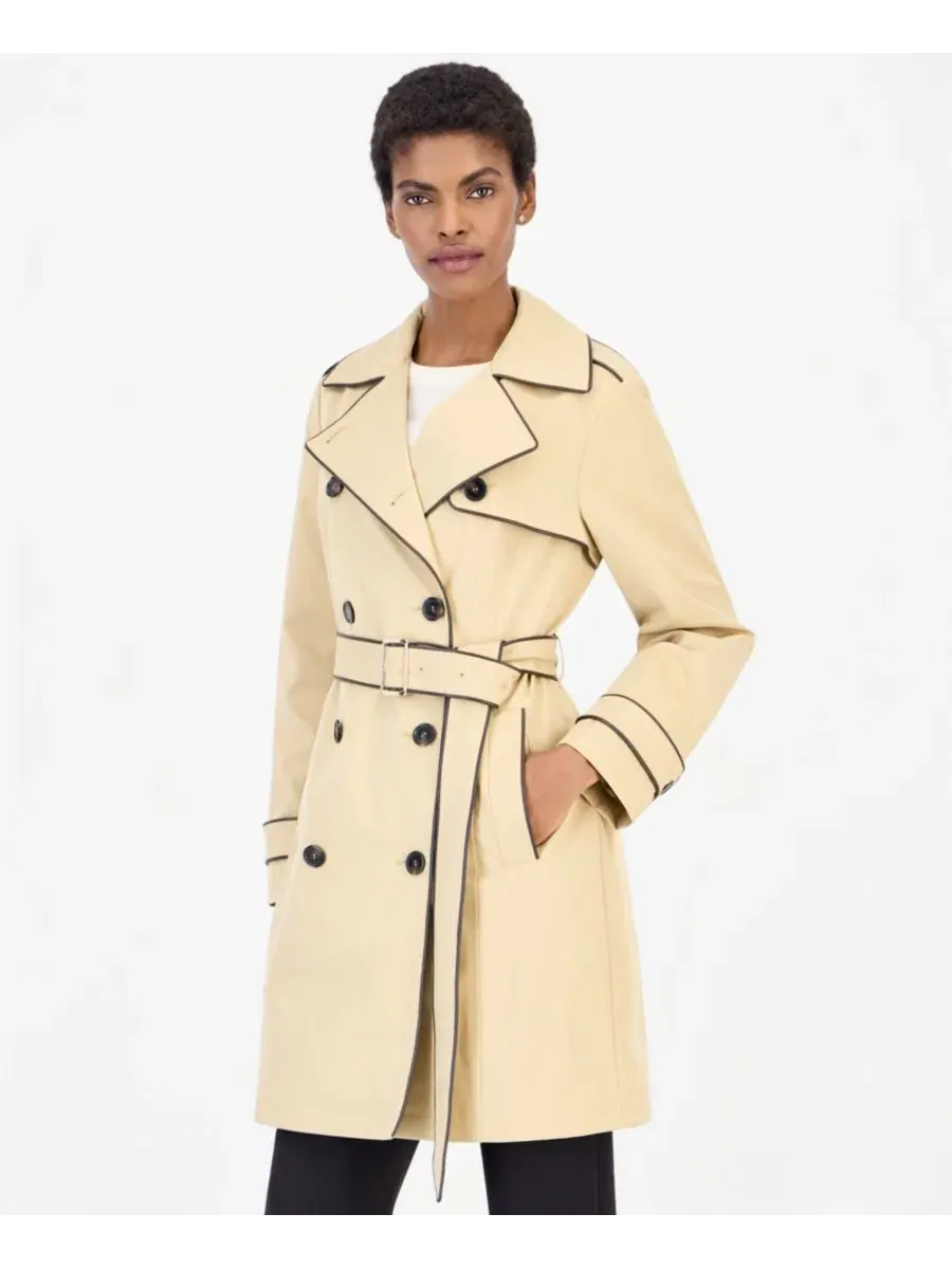 Пальто-тренч с отделкой из искусственной кожи Michael Kors — изображение 2 из 5, хаки